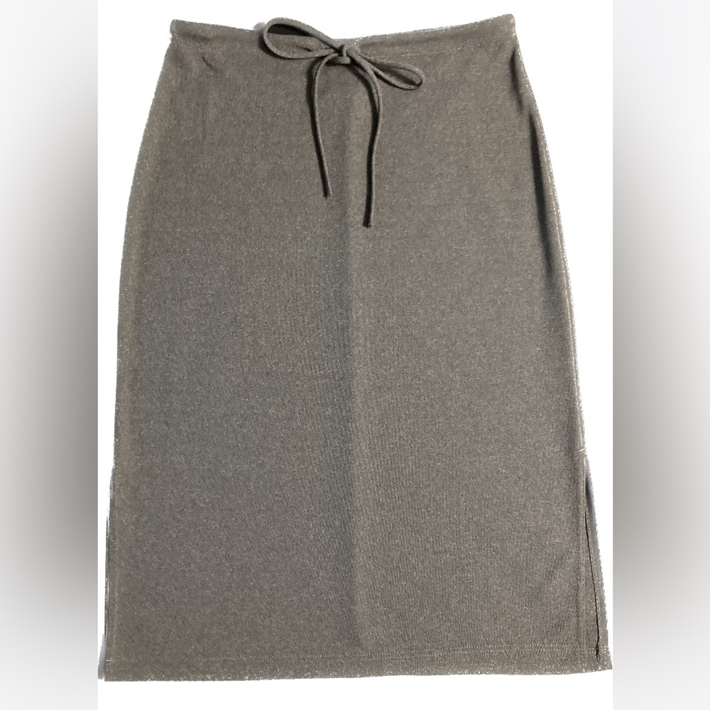 IDO Womens Heather Gray Skirt Drawstring VTG Slit Gorpcore Knee Length sz Small